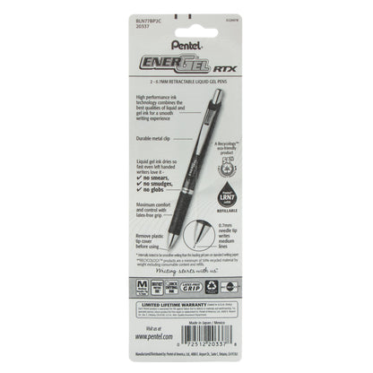 EnerGel RTX Retractable Liquid Gel Pen, (0.7mm) Needle Tip, Medium Line, Blue Ink 2-Pk (BLN77BP2C)
