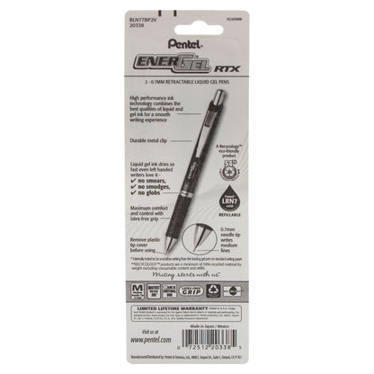 EnerGel RTX Retractable Liquid Gel Pen, (0.7mm) Needle Tip, Medium Line, Violet Ink 2-Pk (BLN77BP2V)