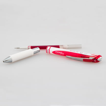 EnerGel Pearl Retractable Liquid Gel Pen, (0.7mm) Needle Tip, Medium Line, Red Ink (BLN77PW-B)