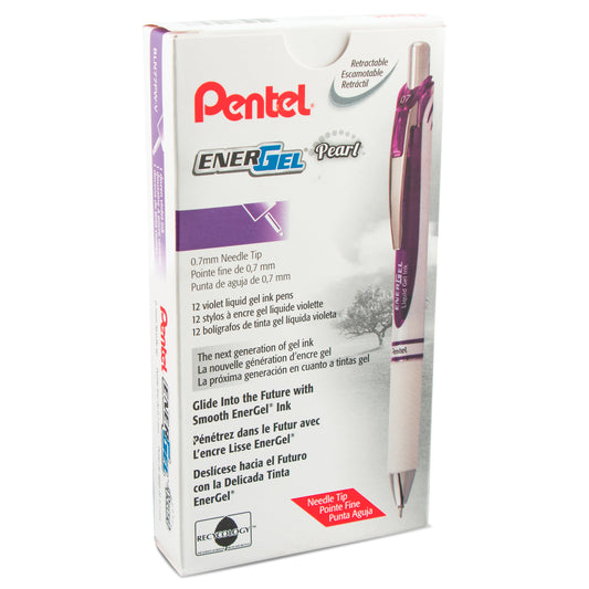 EnerGel Pearl Retractable Liquid Gel Pen, (0.7mm) Needle Tip, Medium Line, Violet Ink (BLN77PW-V)
