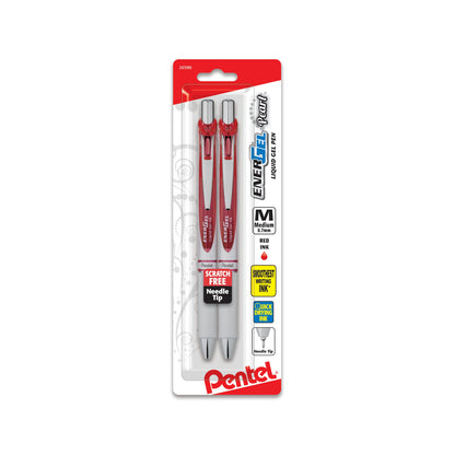 EnerGel Pearl Retractable Liquid Gel Pen, Needle Tip (0.7mm) Medium Line, Red Ink, 2-Pk (BLN77WBP2B)