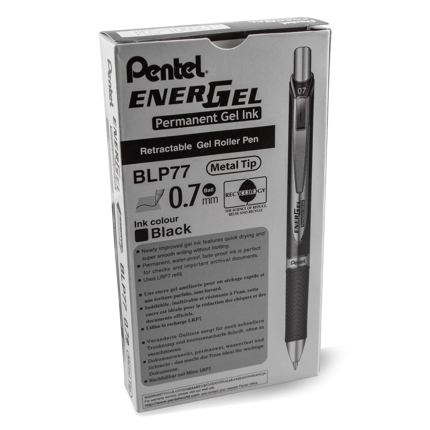 EnerGel PRO Permanent Gel Pen, (0.7mm) Medium Line, Black Ink (BLP77-A)