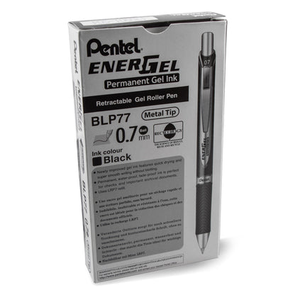 EnerGel PRO Permanent Gel Pen, (0.7mm) Medium Line, Black Ink (BLP77-A)