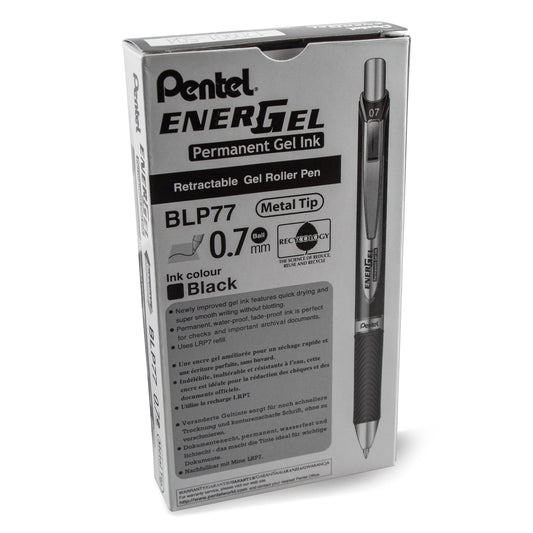 EnerGel PRO Permanent Gel Pen, (0.7mm) Medium Line, Black Ink (BLP77-A)