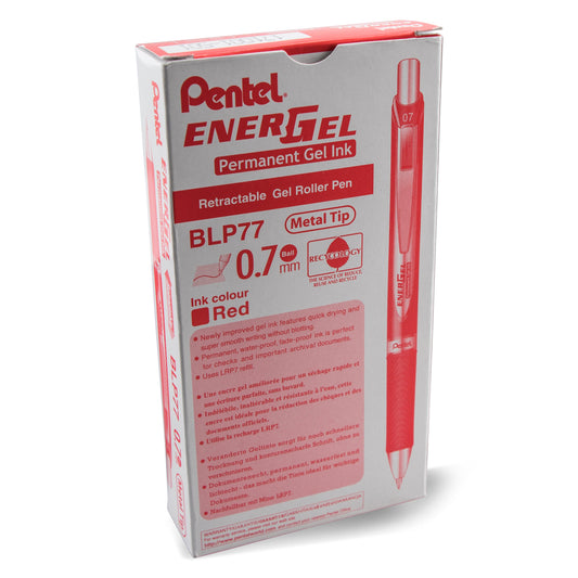 EnerGel PRO Permanent Gel Pen, (0.7mm) Medium Line, Red Ink (BLP77-B)