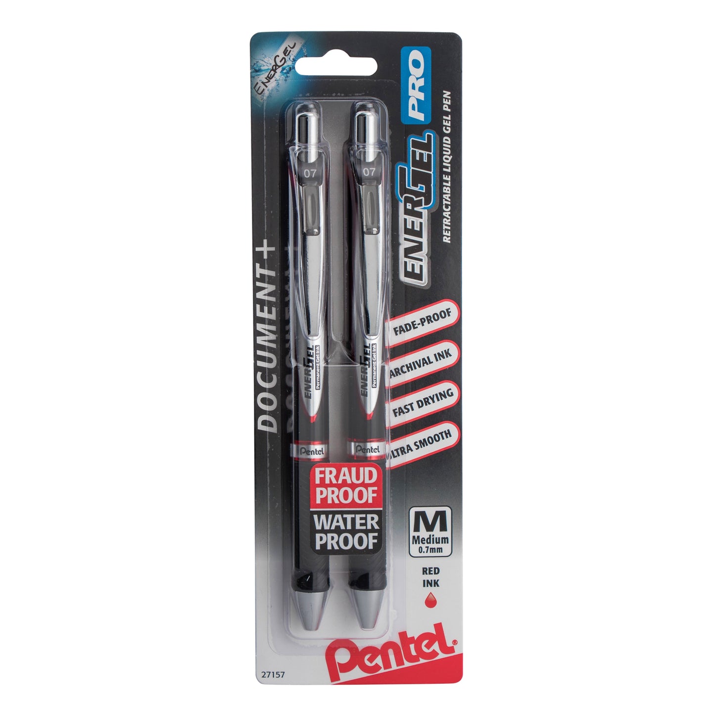 EnerGel PRO Permanent Gel Pen, (0.7mm) Medium Line, Red Ink, 2-Pk (BLP77BP2B)