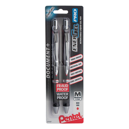 EnerGel PRO Permanent Gel Pen, (0.7mm) Medium Line, Red Ink, 2-Pk (BLP77BP2B)