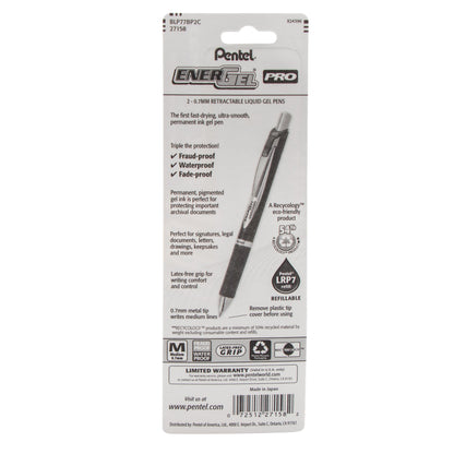 EnerGel PRO Permanent Gel Pen, (0.7mm) Medium Line, Blue Ink, 2-Pk (BLP77BP2C)