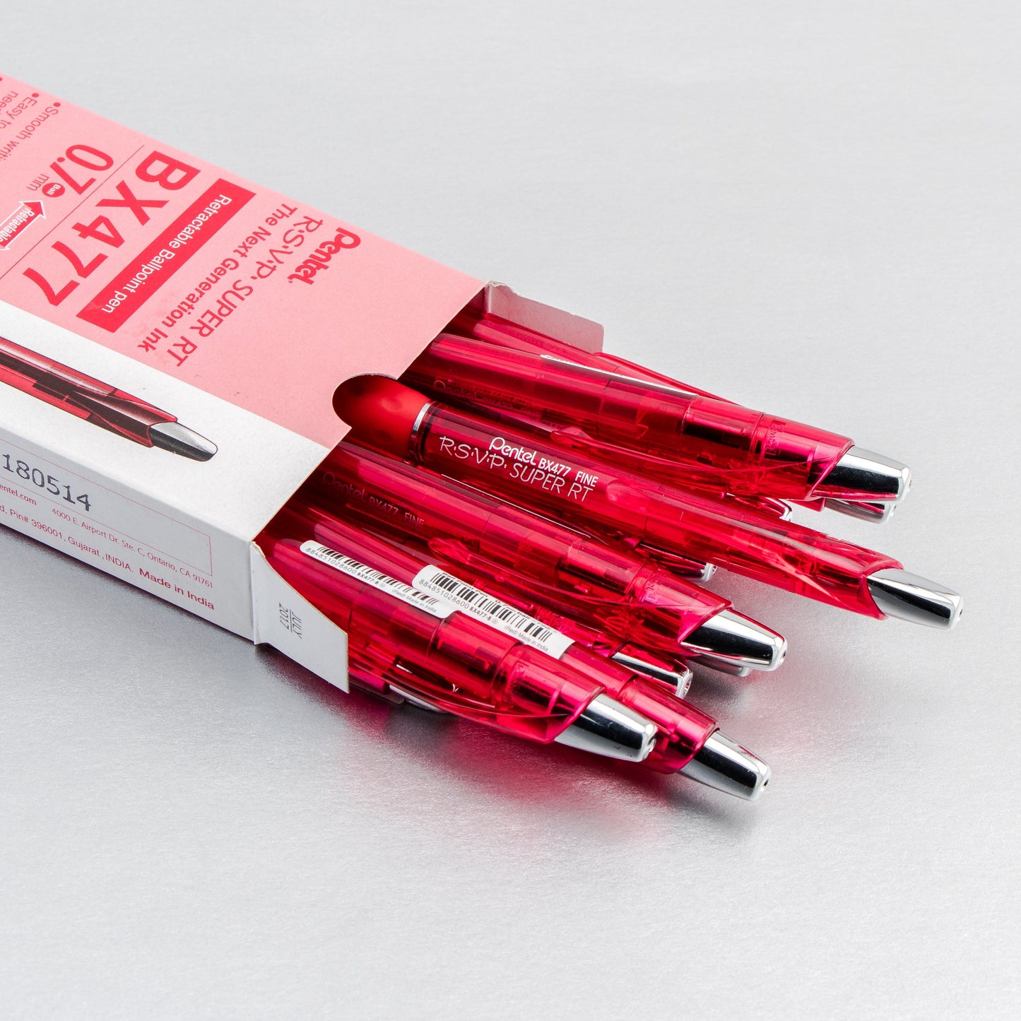 RSVP Super RT Ballpoint Pen, (0.7mm) Fine Line, Red Ink (BX477-B)