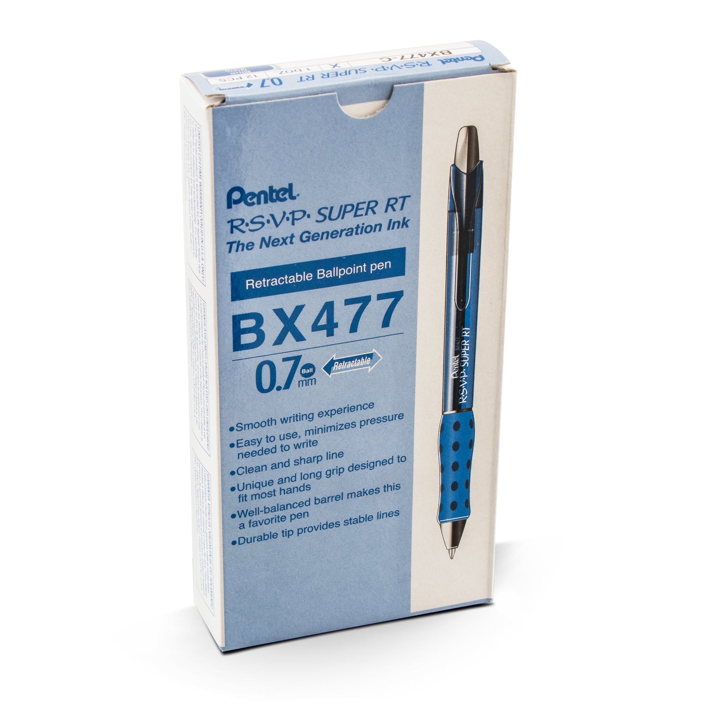 Pentel RSVP Super RT Ballpoint Pen, (0.7mm) Fine Line, Blue Ink (BX477-C)
