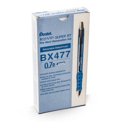 Pentel RSVP Super RT Ballpoint Pen, (0.7mm) Fine Line, Blue Ink (BX477-C)