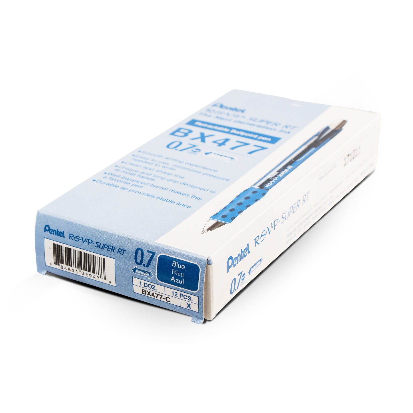 Pentel RSVP Super RT Ballpoint Pen, (0.7mm) Fine Line, Blue Ink (BX477-C)