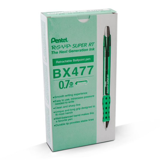 RSVP Super RT Ballpoint Pen, (0.7mm) Fine Line, Green Ink (BX477-D)