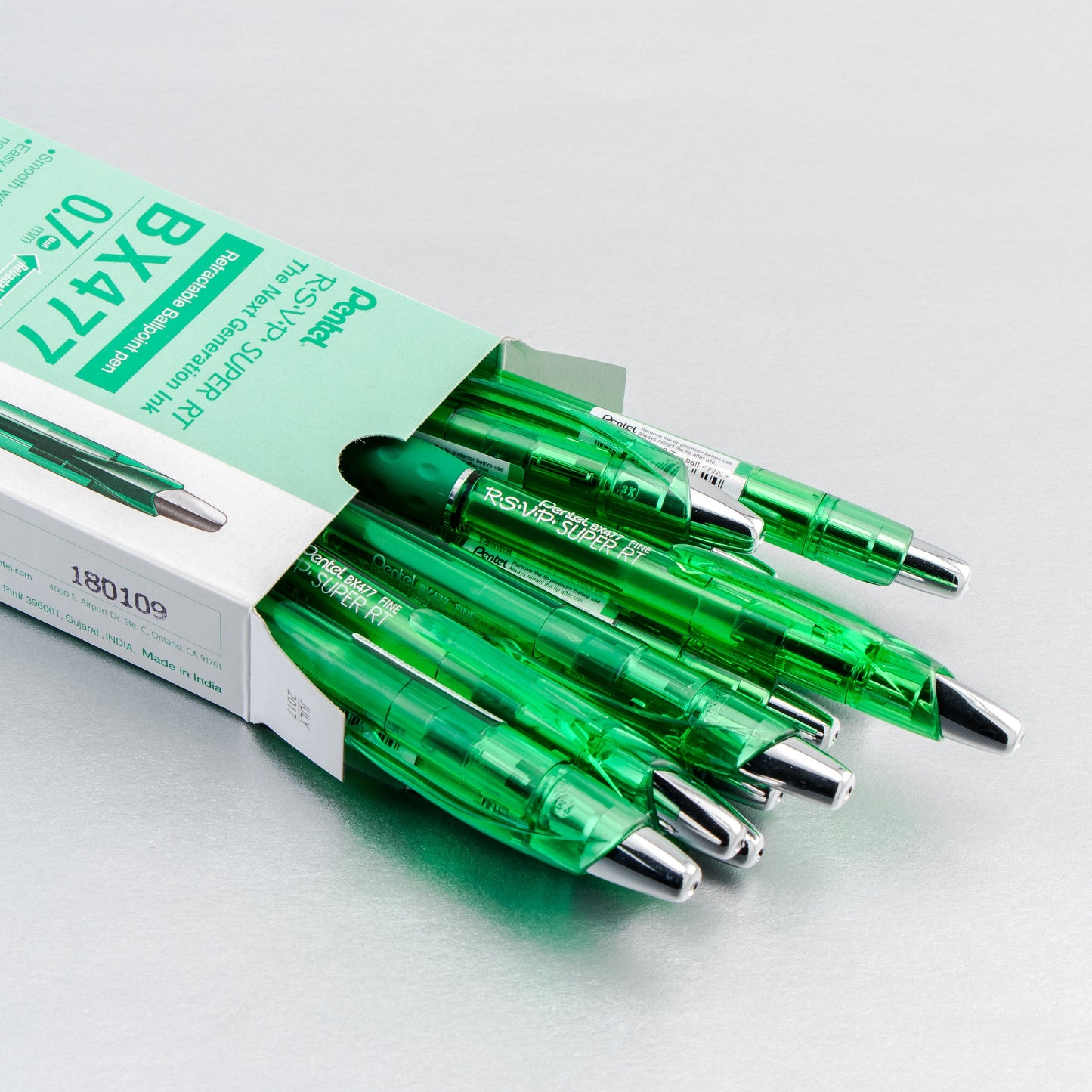 RSVP Super RT Ballpoint Pen, (0.7mm) Fine Line, Green Ink (BX477-D)
