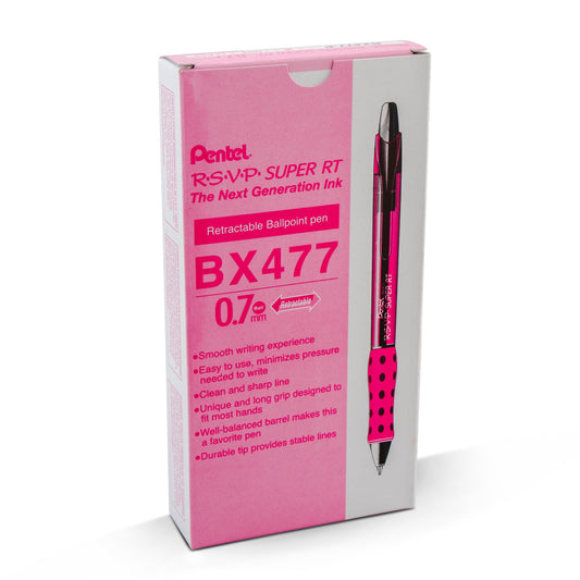 RSVP Super RT Ballpoint Pen, (0.7mm) Fine Line, Pink Ink (BX477-P)