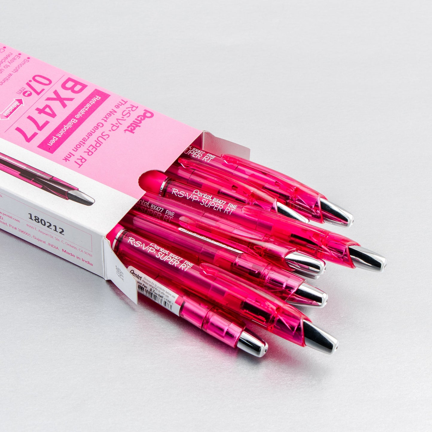 RSVP Super RT Ballpoint Pen, (0.7mm) Fine Line, Pink Ink (BX477-P)