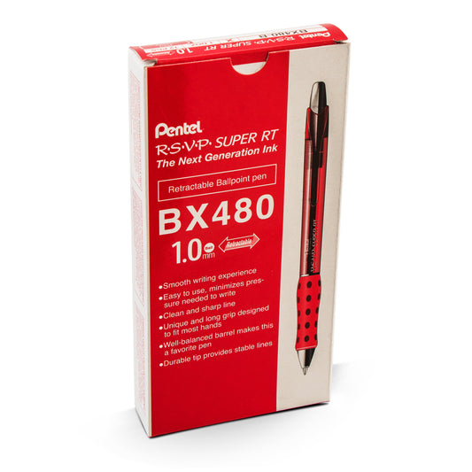 RSVP Super RT Ballpoint Pen, (1.0mm) Medium Line, Red Ink (BX480-B)