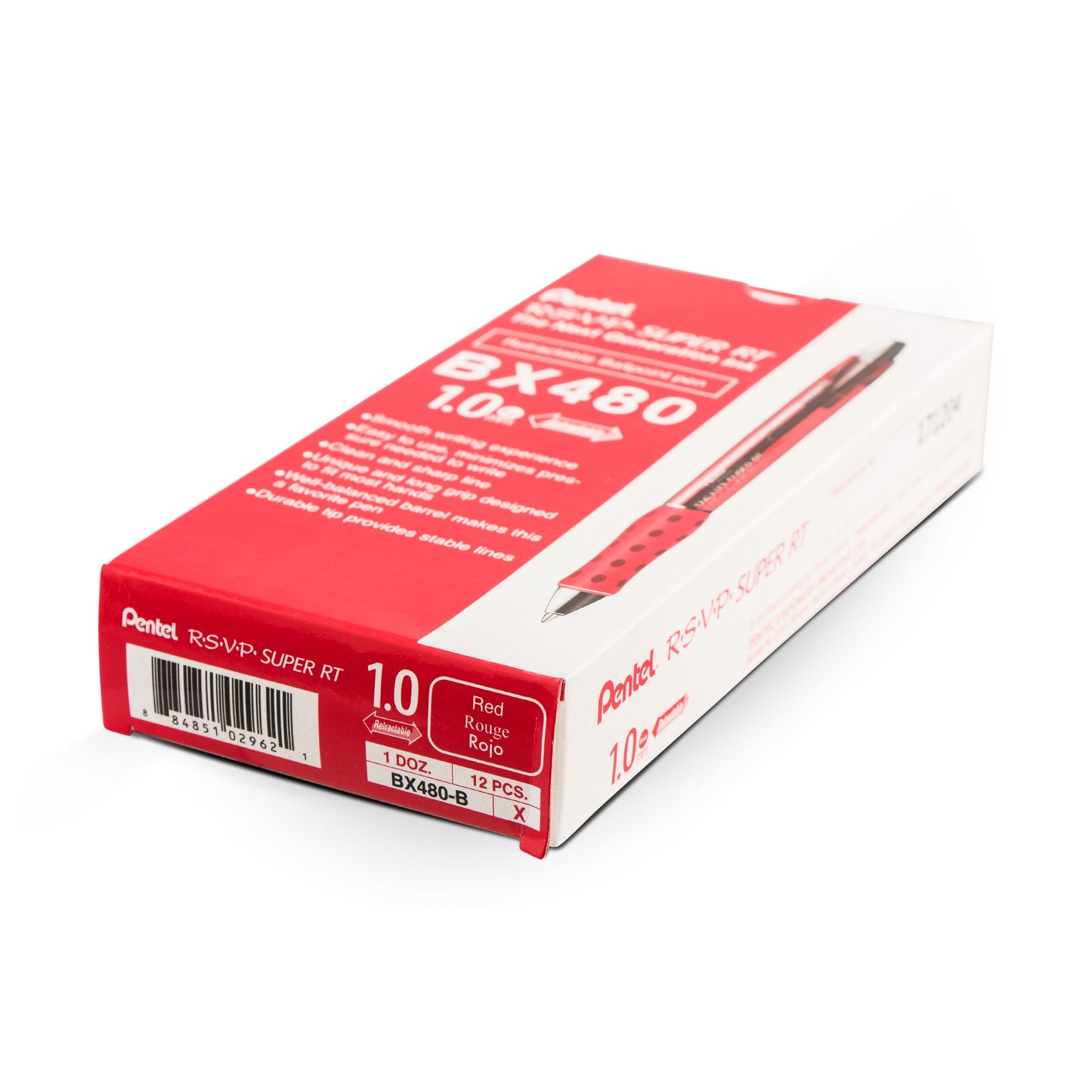 RSVP Super RT Ballpoint Pen, (1.0mm) Medium Line, Red Ink (BX480-B)