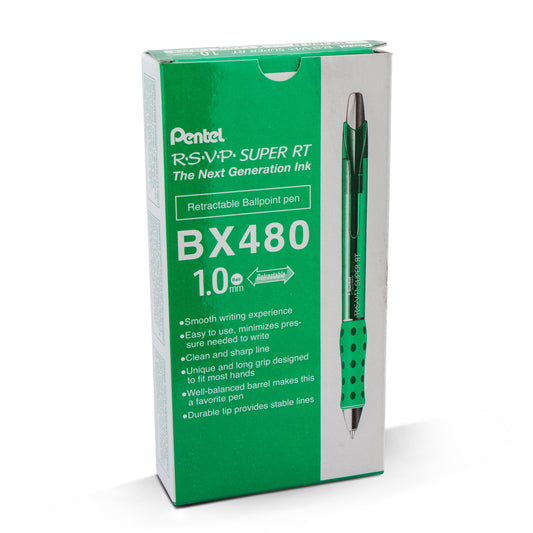 RSVP Super RT Ballpoint Pen, (1.0mm) Medium Line, Green Ink (BX480-D)