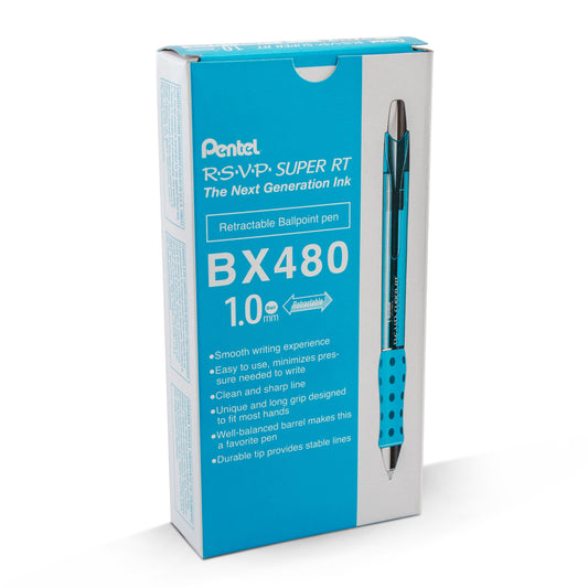 RSVP Super RT Ballpoint Pen, (1.0mm) Medium Line, Sky Blue Ink (BX480-S)