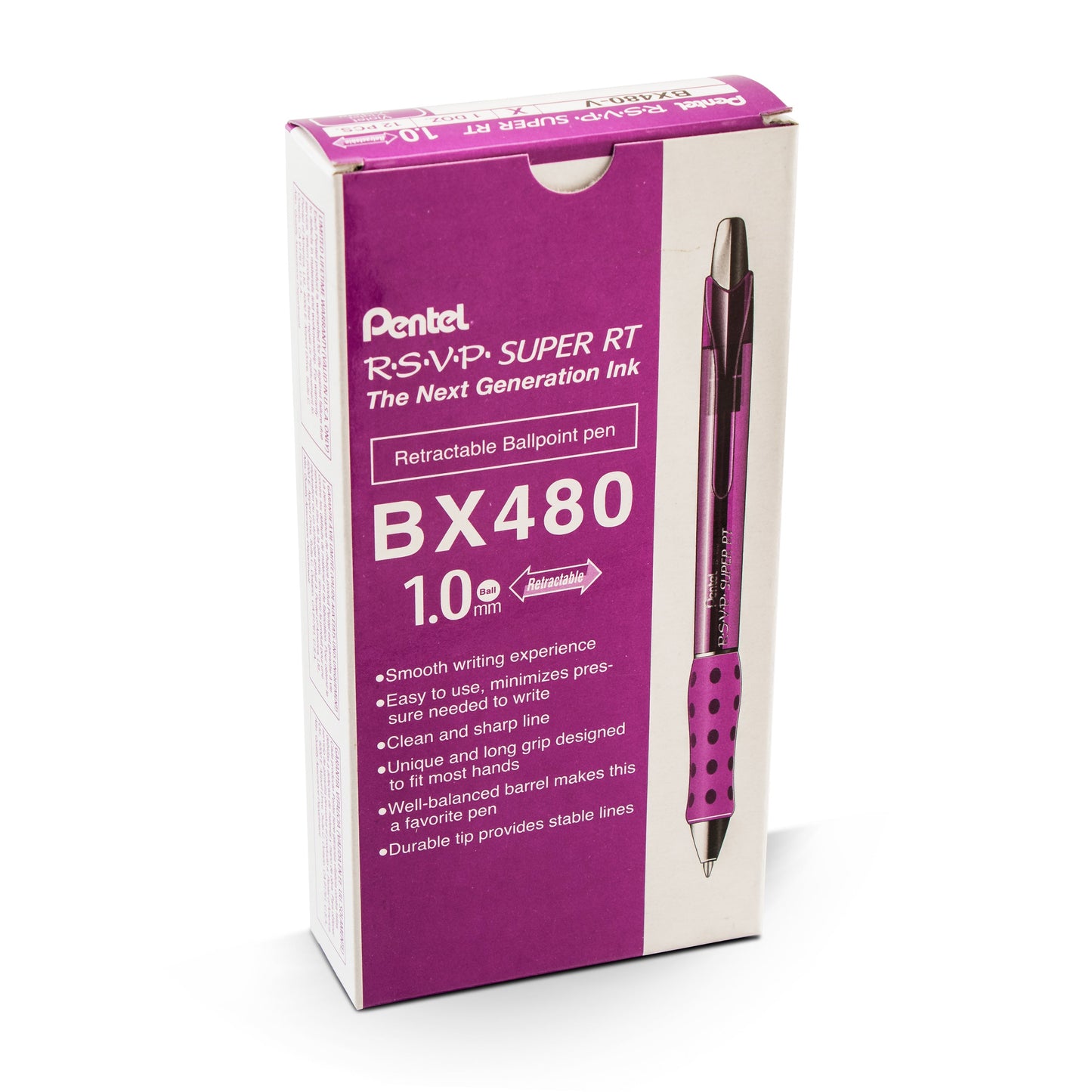 RSVP Super RT Ballpoint Pen, (1.0mm) Medium Line, Violet Ink (BX480-V)