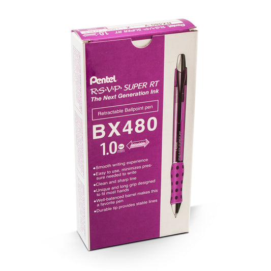 RSVP Super RT Ballpoint Pen, (1.0mm) Medium Line, Violet Ink (BX480-V)