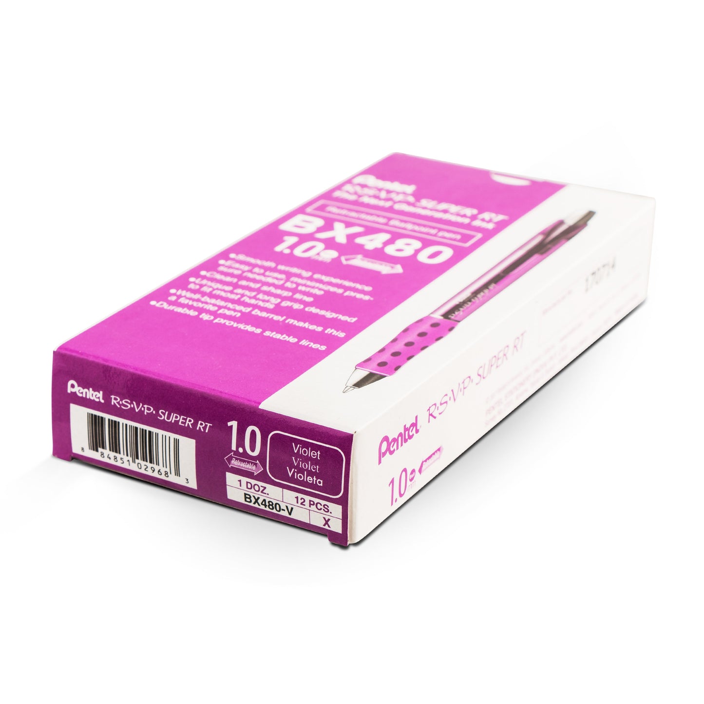 RSVP Super RT Ballpoint Pen, (1.0mm) Medium Line, Violet Ink (BX480-V)