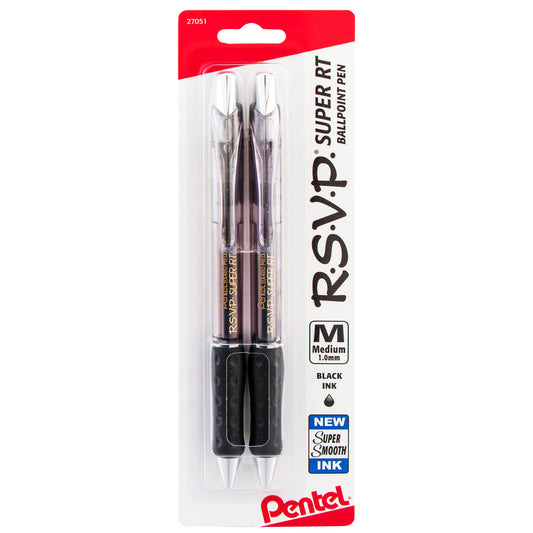 RSVP Super RT Ballpoint Pen, (1.0mm) Medium Line, Black Ink, 2-Pk (BX480BP2A)