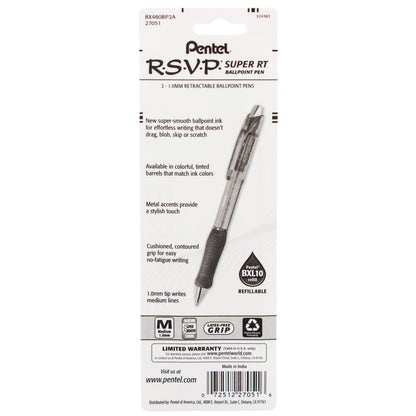 RSVP Super RT Ballpoint Pen, (1.0mm) Medium Line, Black Ink, 2-Pk (BX480BP2A)