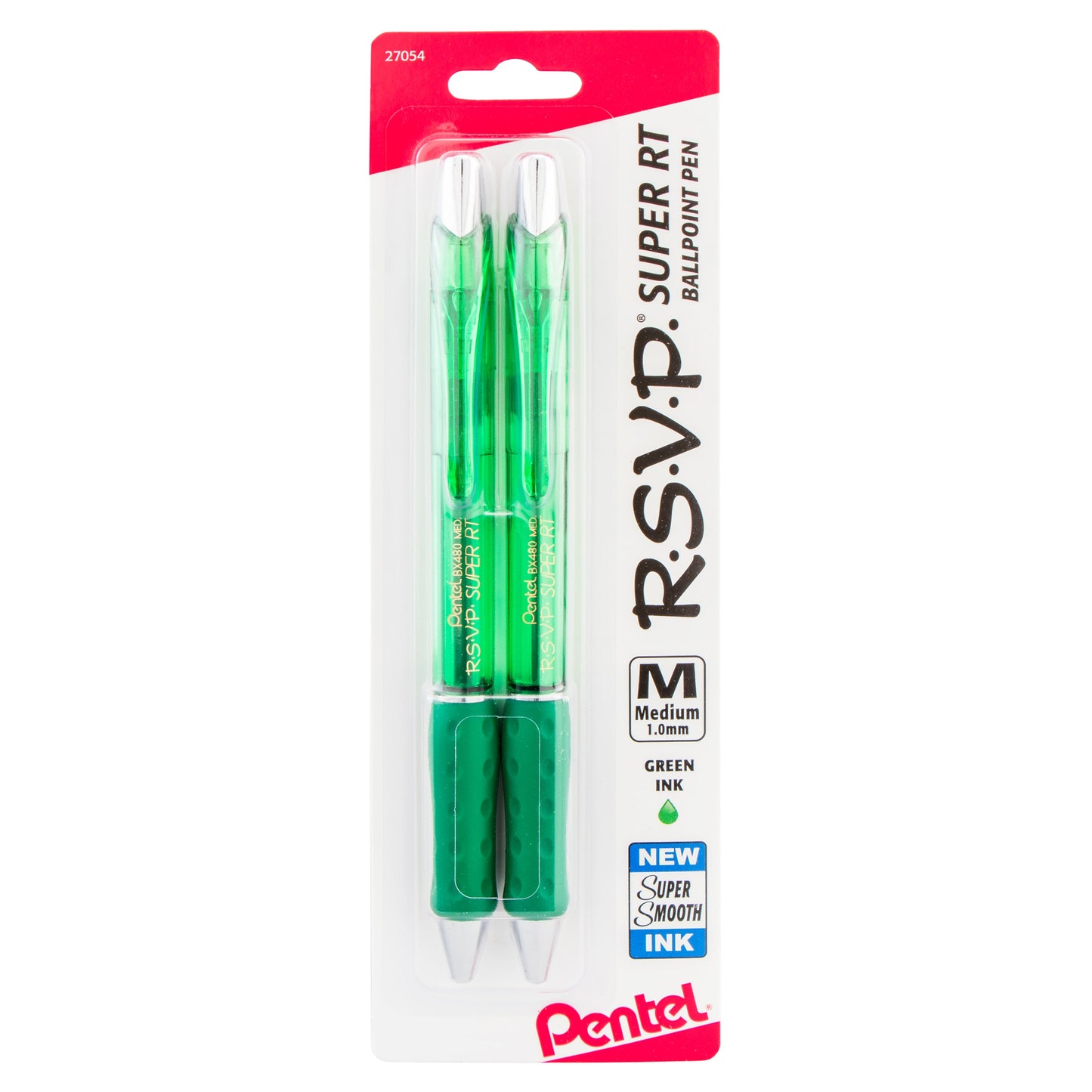 RSVP Super RT Ballpoint Pen, (1.0mm) Medium Line, Green Ink, 2-Pk (BX480BP2D)
