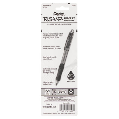 RSVP Super RT Ballpoint Pen, (1.0mm) Medium Line, Sky Blue Ink, 2-Pk (BX480BP2S)