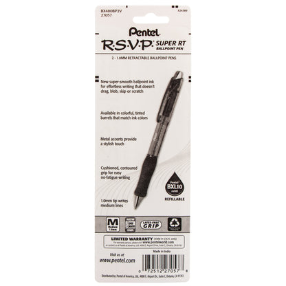 RSVP Super RT Ballpoint Pen, (1.0mm) Medium Line, Violet Ink, 2-Pk (BX480BP2V)