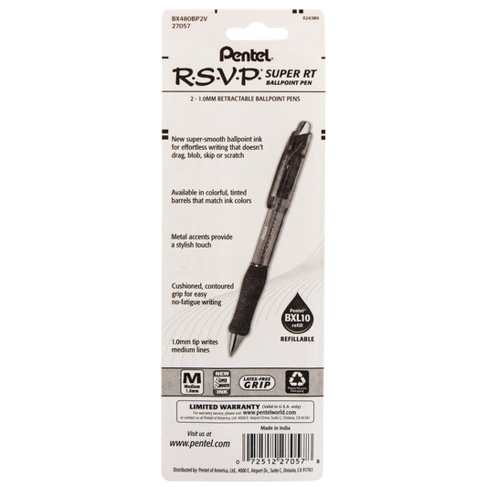 RSVP Super RT Ballpoint Pen, (1.0mm) Medium Line, Violet Ink, 2-Pk (BX480BP2V)