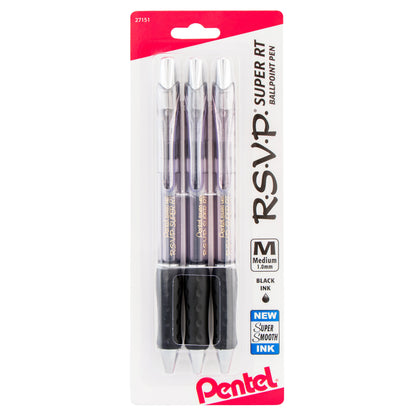 RSVP Super RT Ballpoint Pen, (1.0mm) Medium Line, Black Ink, 3-Pk (BX480BP3A)