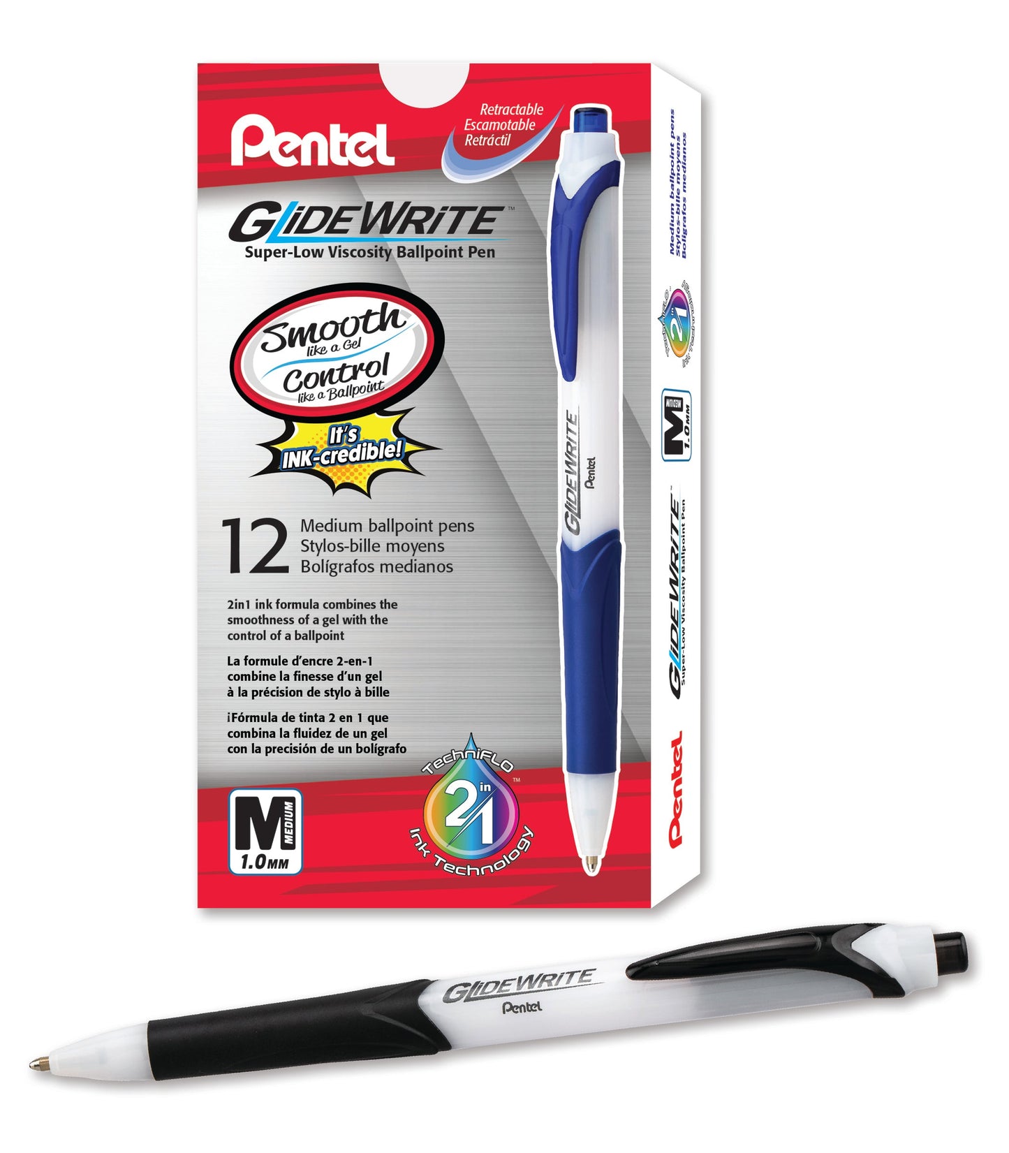 GlideWrite Ballpoint Pen with TechniFlo Ink, (1.0mm) Medium Line, Black (BX910-A)