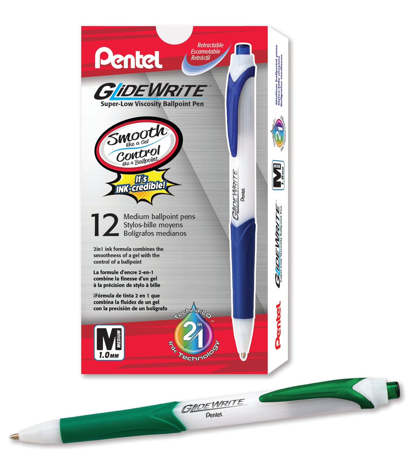GlideWrite Ballpoint Pen with TechniFlo Ink, (1.0mm) Medium Line, Green (BX910-D)