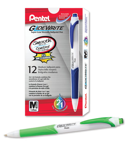 GlideWrite Ballpoint Pen with TechniFlo Ink, (1.0mm) Medium Line, Lime Green Ink (BX910-K)