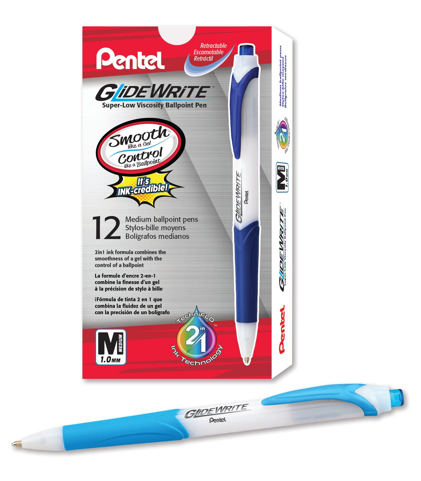 GlideWrite Ballpoint Pen with TechniFlo Ink, (1.0mm) Medium Line, Sky Blue (BX910-S)