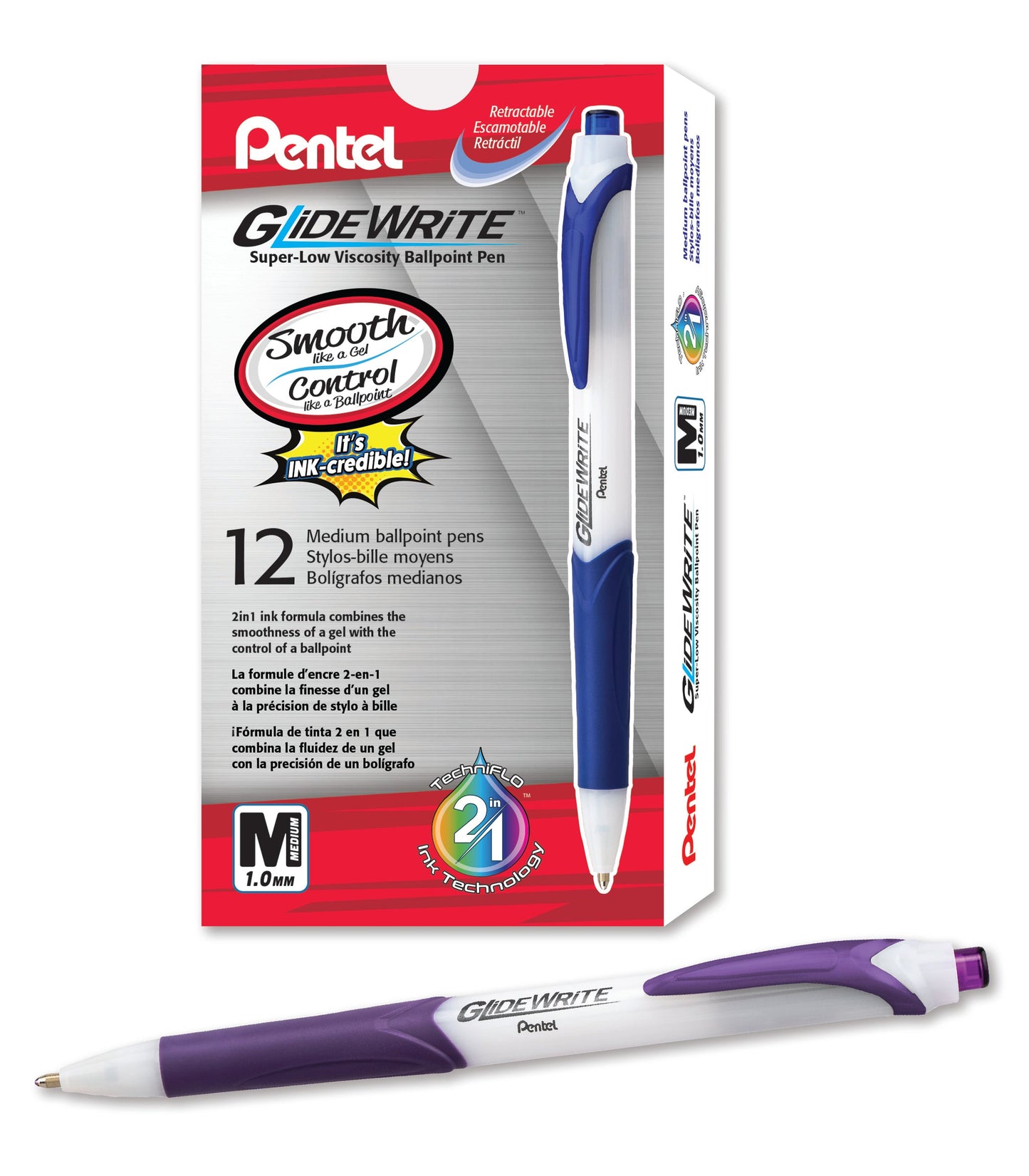 GlideWrite Ballpoint Pen with TechniFlo Ink, (1.0mm) Medium Line, Violet (BX910-V)
