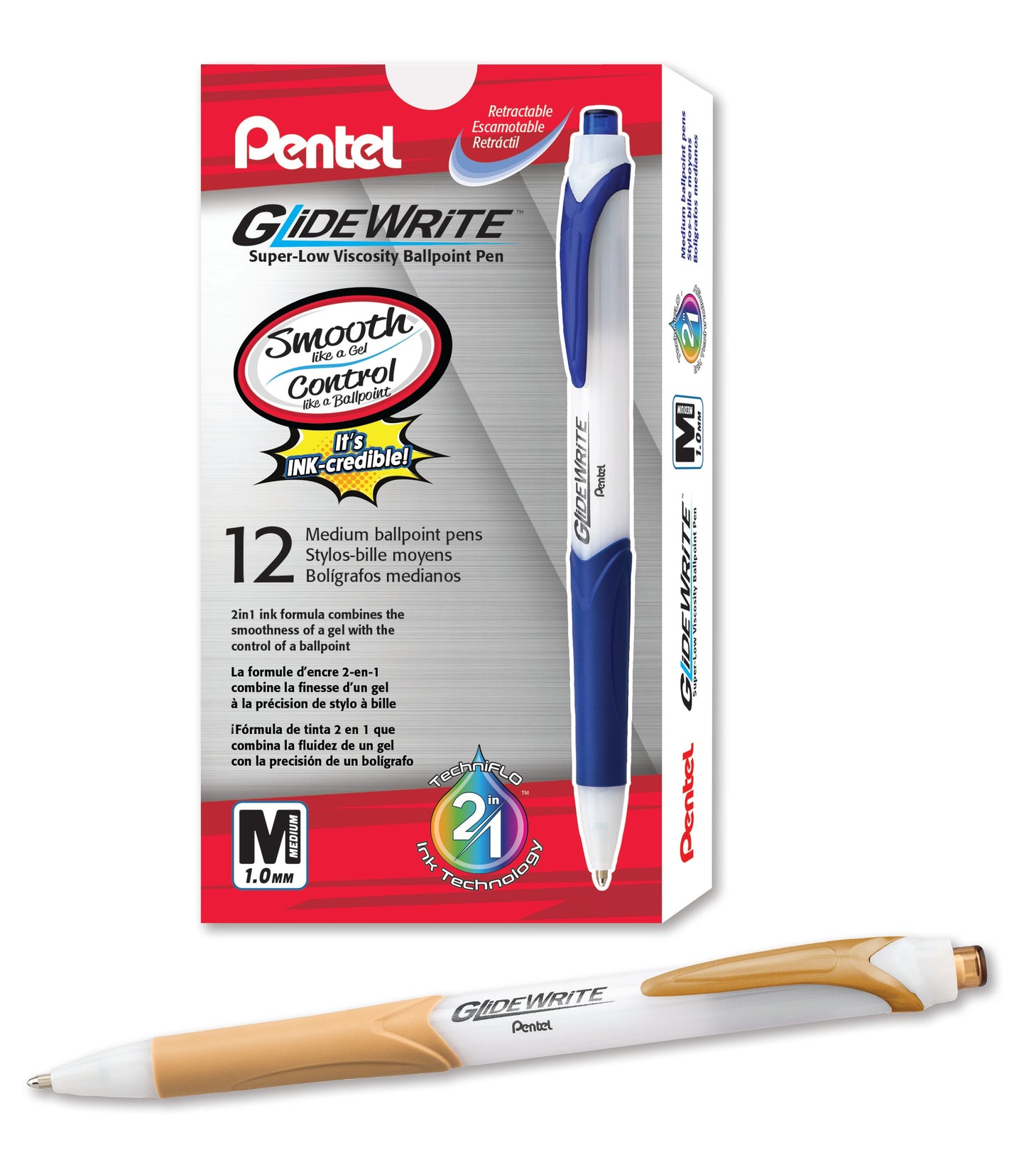 GlideWrite Ballpoint Pen with TechniFlo Ink, (1.0mm) Medium Line, Antique Gold Ink (BX910-X)