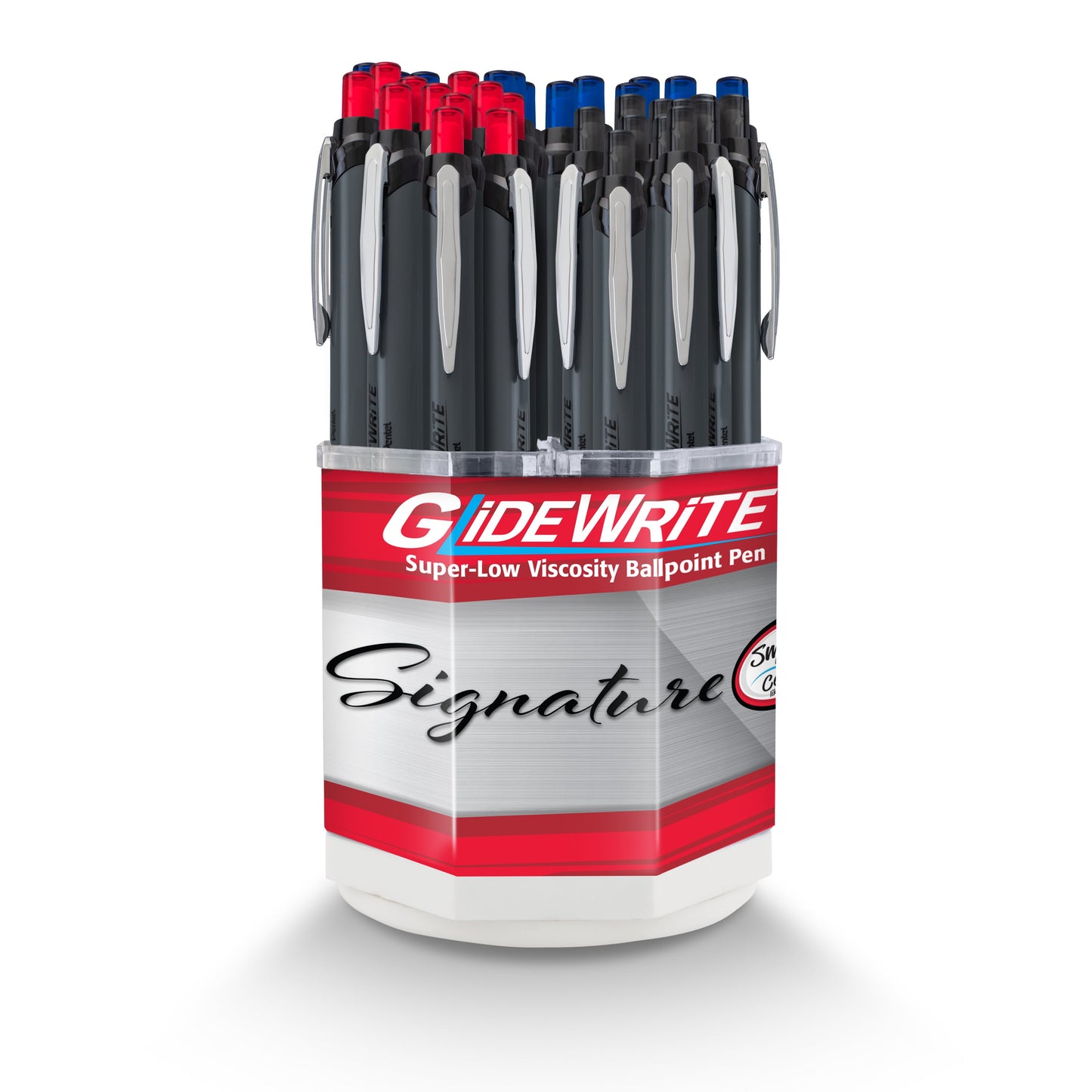 GlideWrite Signature Gun Metal, (0.7mm) Needle Tip, Assorted Ink - 36 pcs Spinner Display (BX927-3)