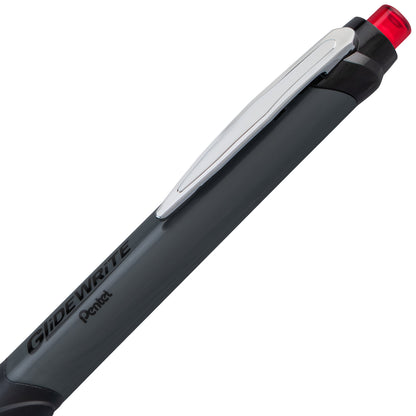 GlideWrite Gun Metal Barrel Ballpoint Pen, (0.7mm), Fine Line, Red Ink (BX927-B)