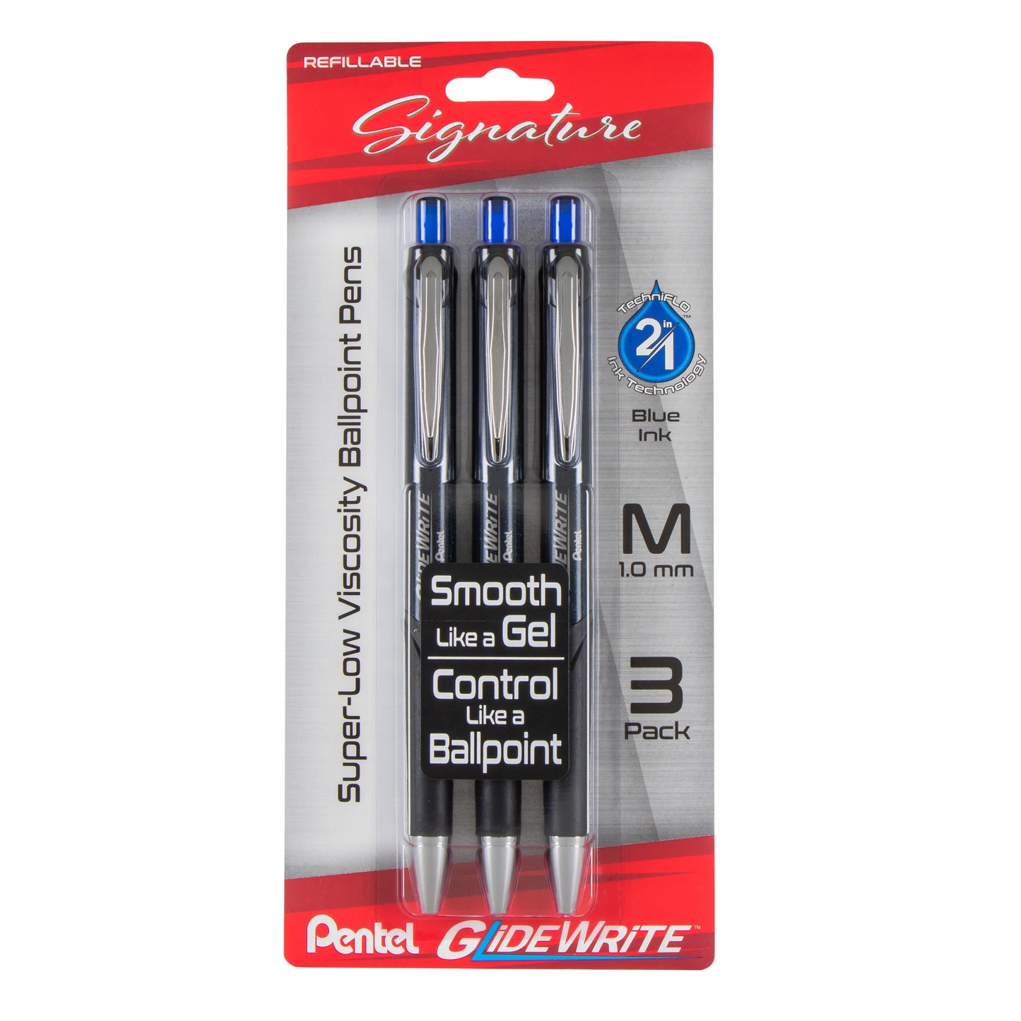 GlideWrite Signature Ballpoint Pen, (1.0mm) medium, black barrel, Blue Ink, 3-pk (BX930ABP3C)