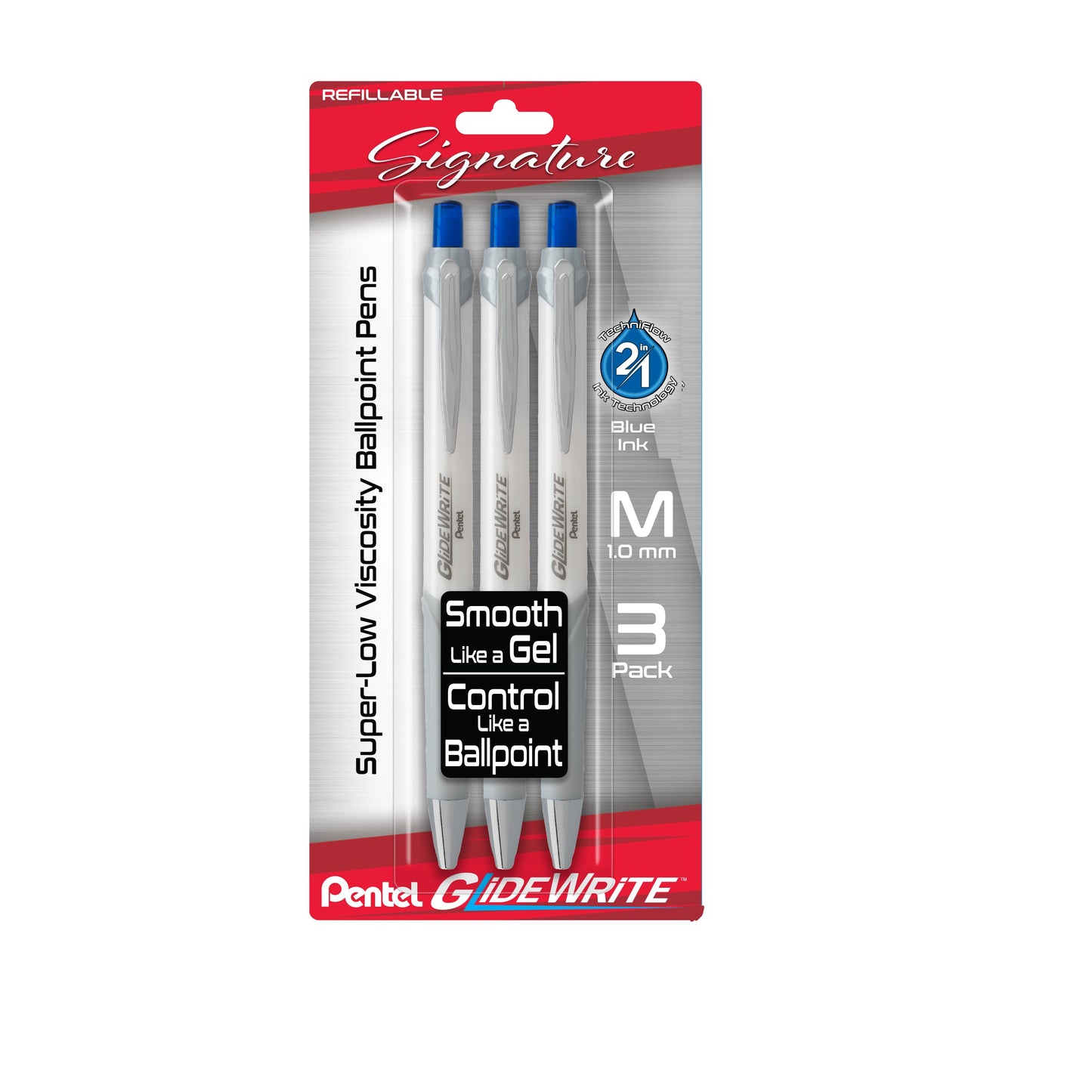 GlideWrite Signature Ballpoint Pen, (1.0mm) medium, white barrel, Blue Ink, 3-pk (BX930WBP3C)