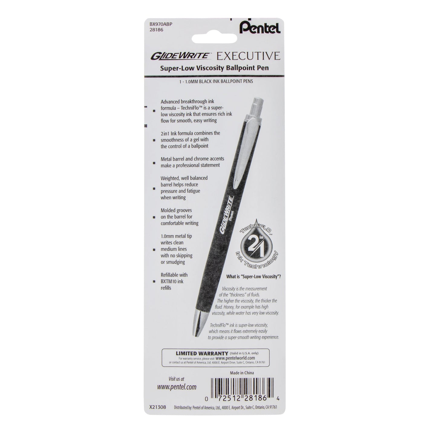 GlideWrite Executive Ballpoint Pen, (1.0mm) medium, black metal barrel,  Black Ink, 1-pk (BX970ABP)