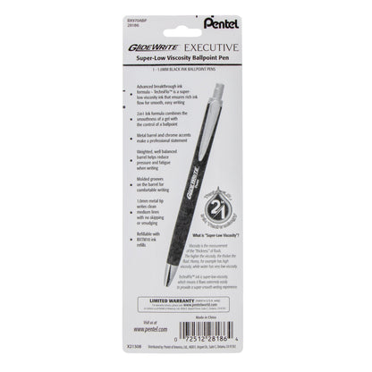 Pentel GlideWrite Executive Ballpoint Pen, (1.0mm) medium, black metal barrel,  Black Ink, 1-pk (BX970ABP), 72 Each