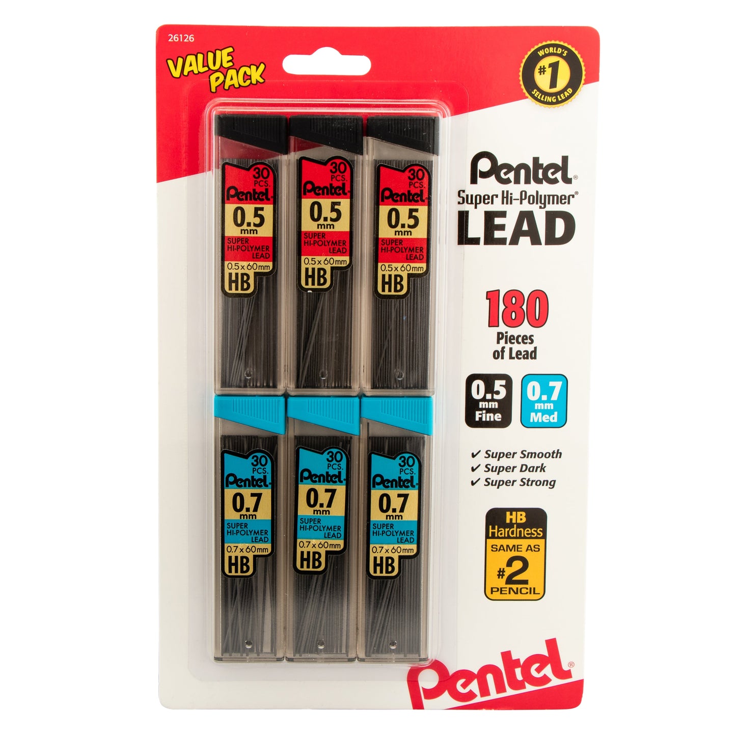 Super Hi-Polymer Lead Refill (0.5/0.7mm) Fine/Medium, HB, 30 pcs/Tube 6-Pk (C257BPHB6)