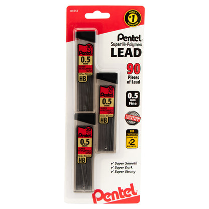 Super Hi-Polymer Lead Refill (0.5mm) Fine, HB, 30 pcs/Tube 3-Pk (C25BPHB3-K6)