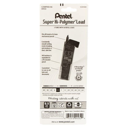 Super Hi-Polymer Lead Refill (0.5mm) Fine, HB, 30 pcs/Tube 3-Pk (C25BPHB3-K6)