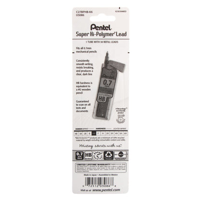 Super Hi-Polymer Lead Refill (0.7mm) Medium, HB, 30 pcs/Tube 1-Pk (C27BPHB-K6)